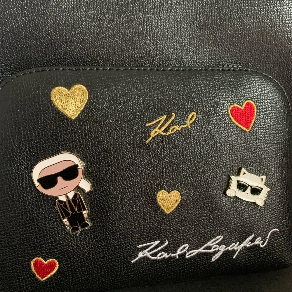 ⚜️Karl Lagerfeld Black Mini Backpack with Gold and Red Accents